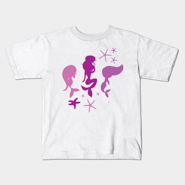 Pink Pastel Mermaid Stars Seamless Pattern Print Design Kids T-Shirt by ClaudiaFlores